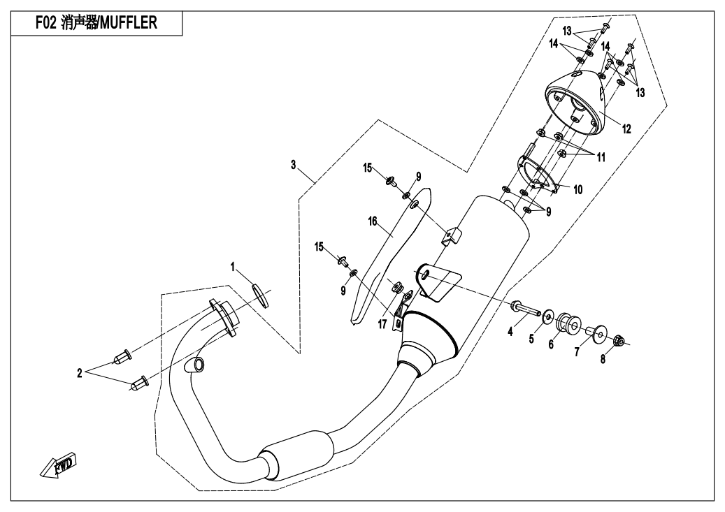 2018 CF MOTO CF150-3(ENGLISH) MUFFLER - F02 exploded diagram
