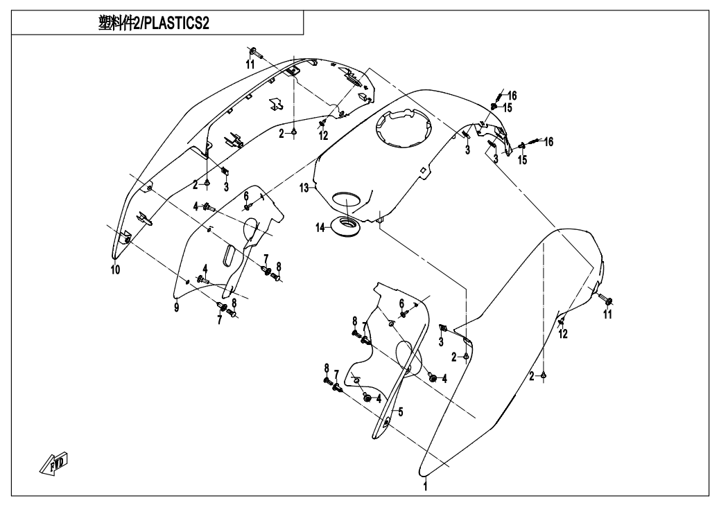 2018 CF MOTO CF250 PLASTICS2 - F04-2 exploded diagram