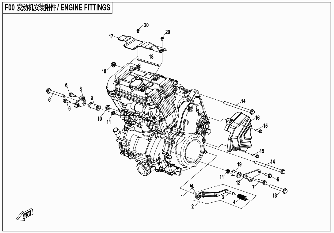 2016 CF MOTO CF400 ENGINE FITTINGS - F00 exploded diagram