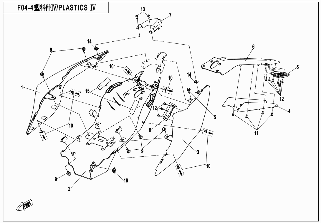 2016 CF MOTO CF400 PLASTIC PARTS 4 - F04-4 exploded diagram