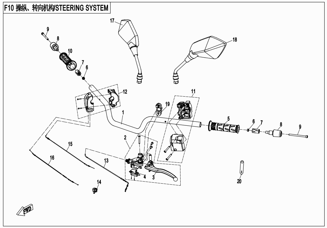 2016 CF MOTO CF400 STEERING SYSTEM - F10 exploded diagram