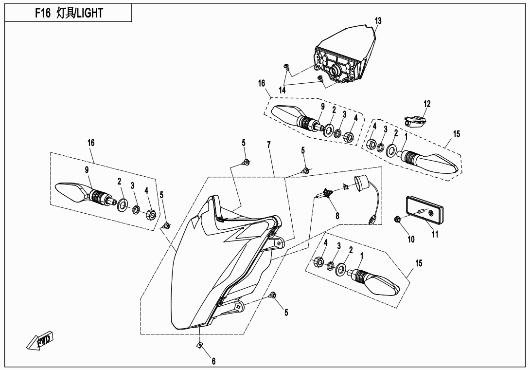 2016 CF MOTO CF400 LIGHTS - F16 exploded diagram