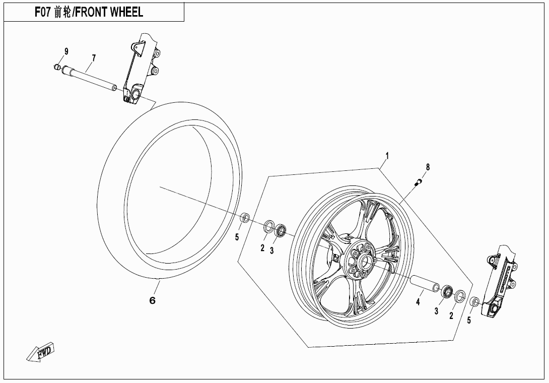 2018 CF MOTO CF400-A FRONT WHEEL(FRONT RIM-SILVER BLACK) - F07-B exploded diagram