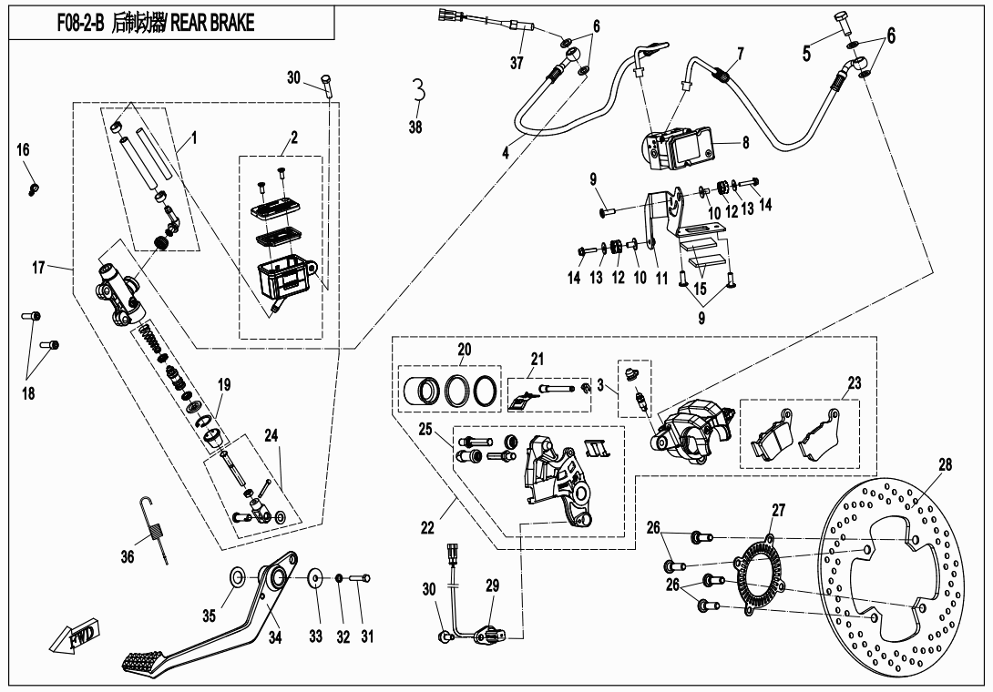 2018 CF MOTO CF400-A REAR BRAKE (ABS) - F08-2-B exploded diagram