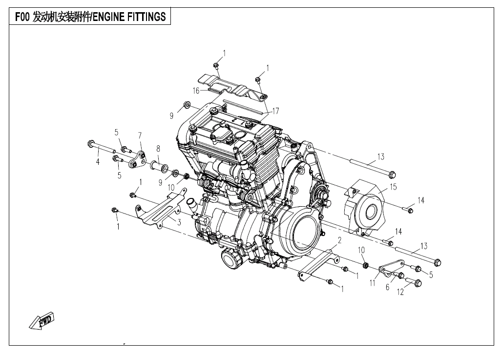 2016 CF MOTO CF650-2 ENGINE FITTINGS - F00 exploded diagram