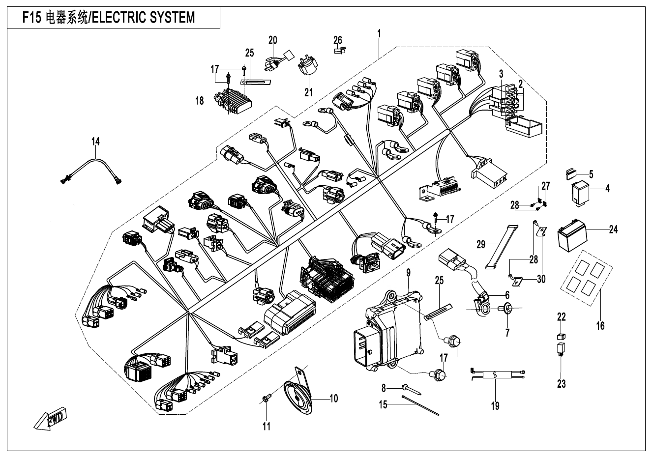 2021 CF MOTO CF300-3F ELECTRIC SYSTEM - F15 exploded diagram