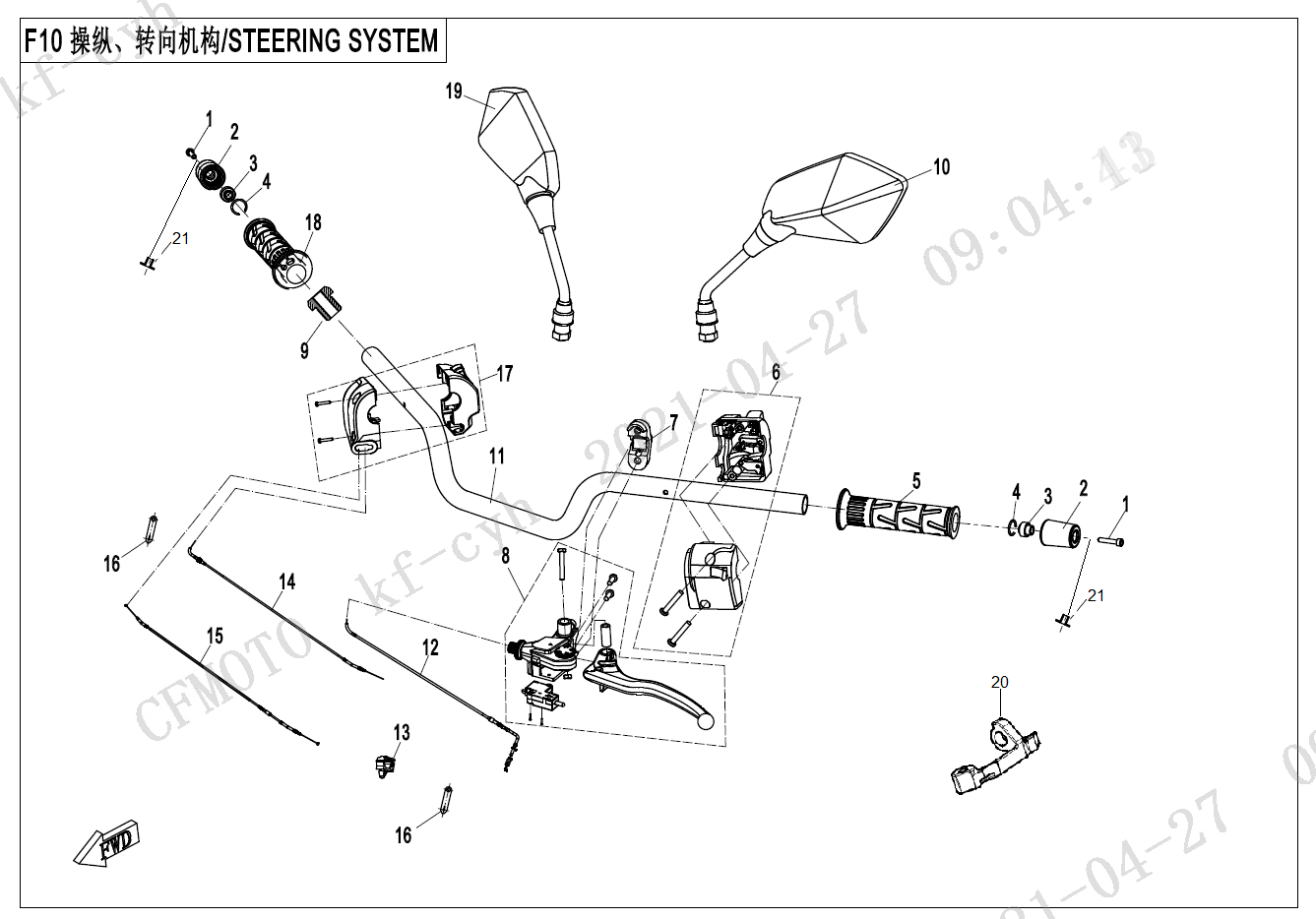 2022 CF MOTO CF650-3F STEERING SYSTEM(NON HAND GUARD) - F10-A exploded diagram