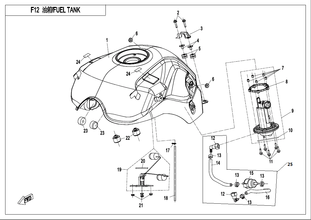 2022 CF MOTO CF650-3F FUEL TANK - F12 exploded diagram