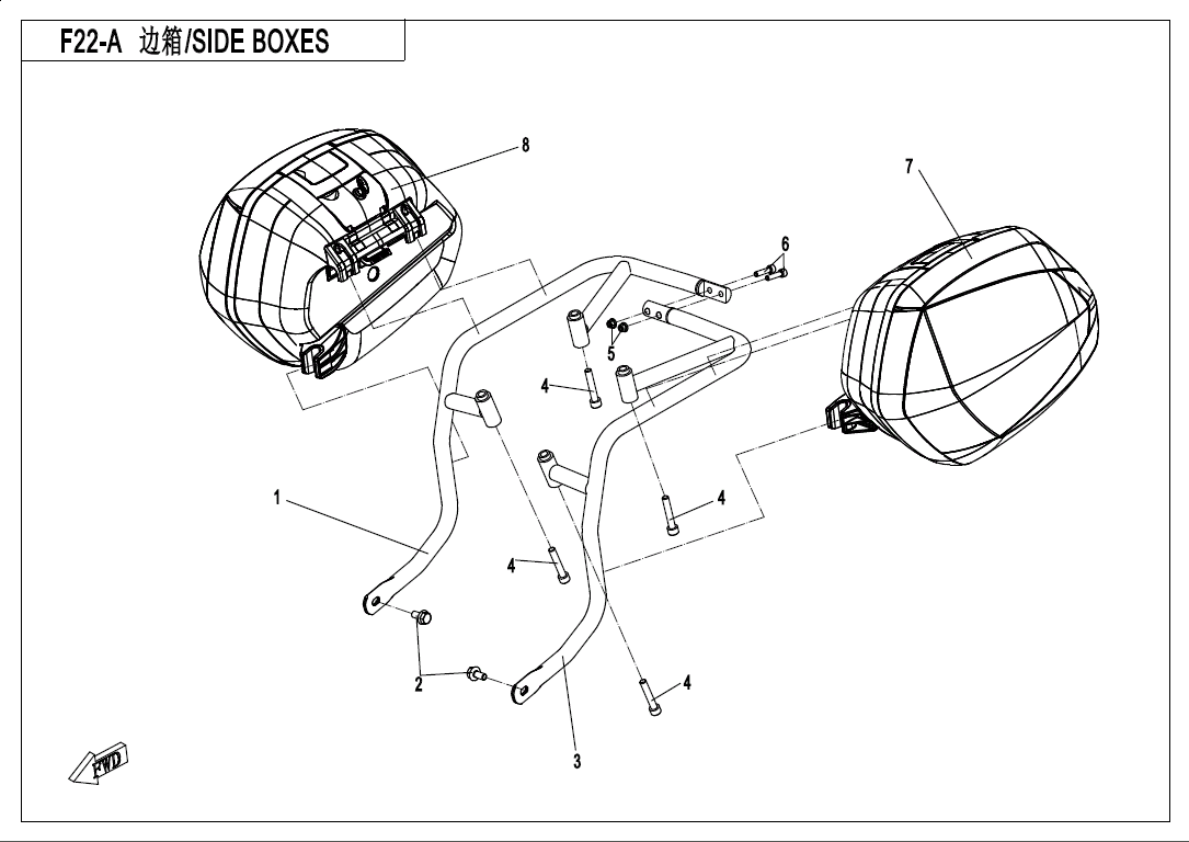 2022 CF MOTO CF650-3F SIDE BOXES(PLASTIC) - F22-A exploded diagram