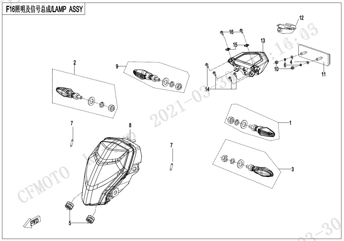 2023 CF MOTO CF300-BF LIGHTS - F16 exploded diagram
