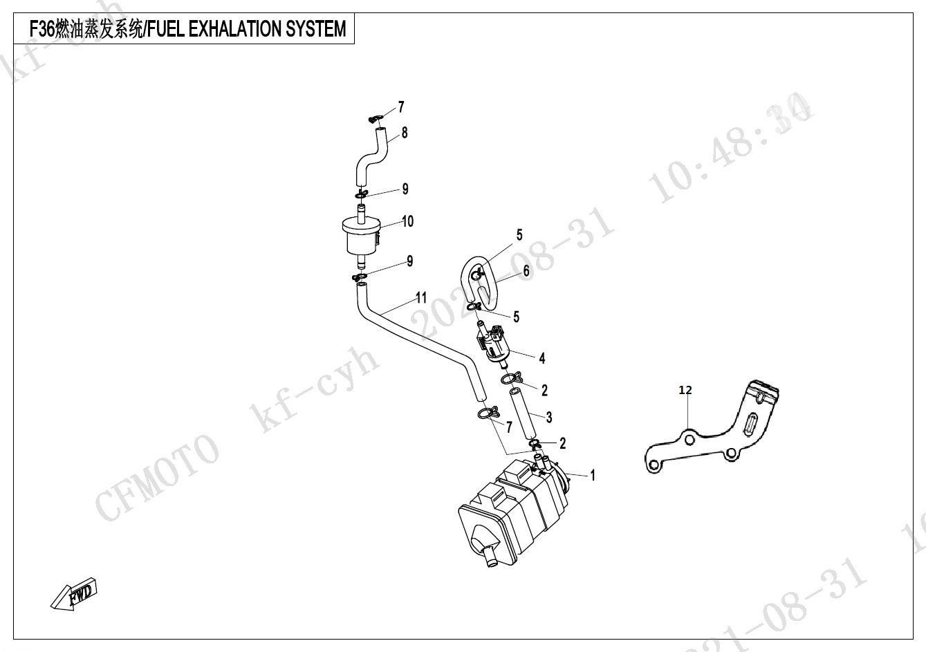 2023 CF MOTO CF300-3F FUEL EVAPORATION SYSTEM - F36 exploded diagram