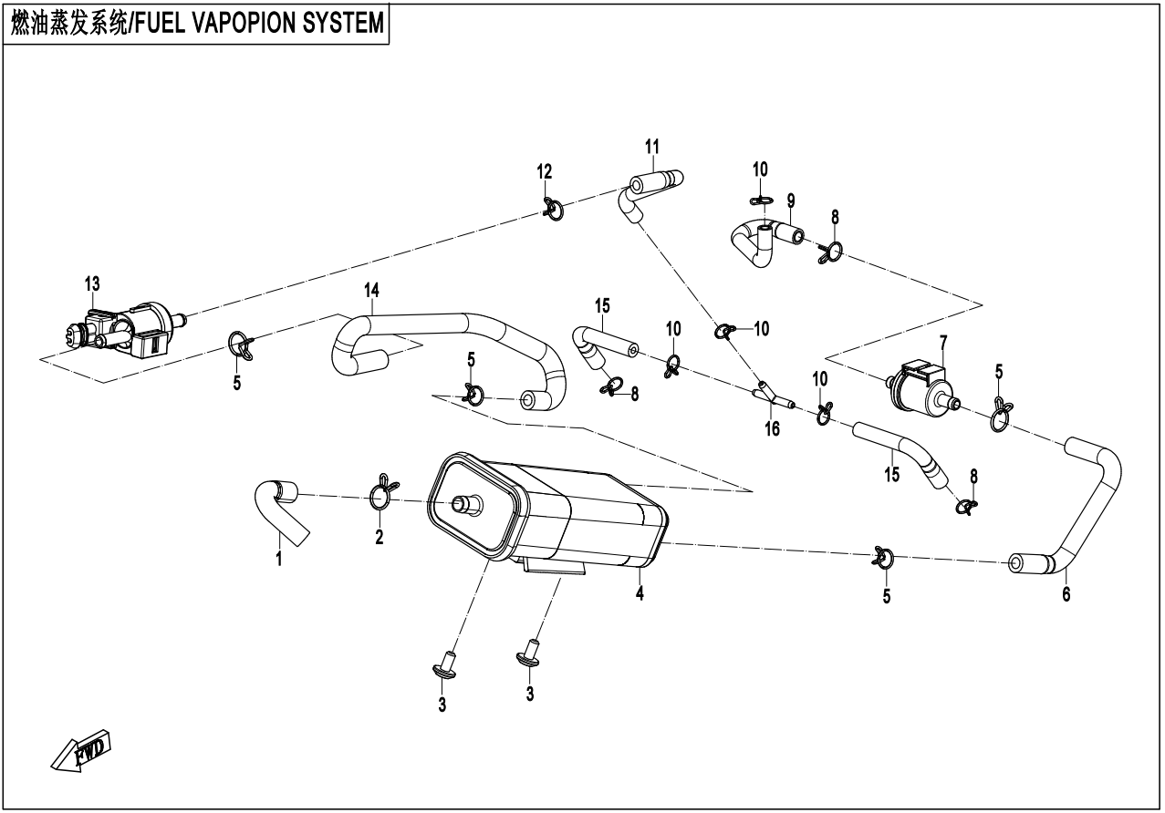 2023 CF MOTO CF800-7F FUEL VAPORIZATION SYSTEM - F36 exploded diagram