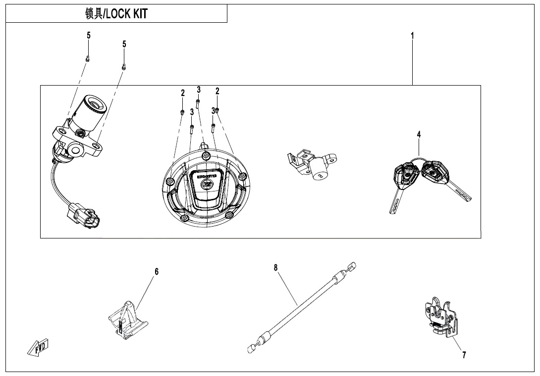 2025 CF MOTO CF400-8H LOCK KIT - F01 exploded diagram