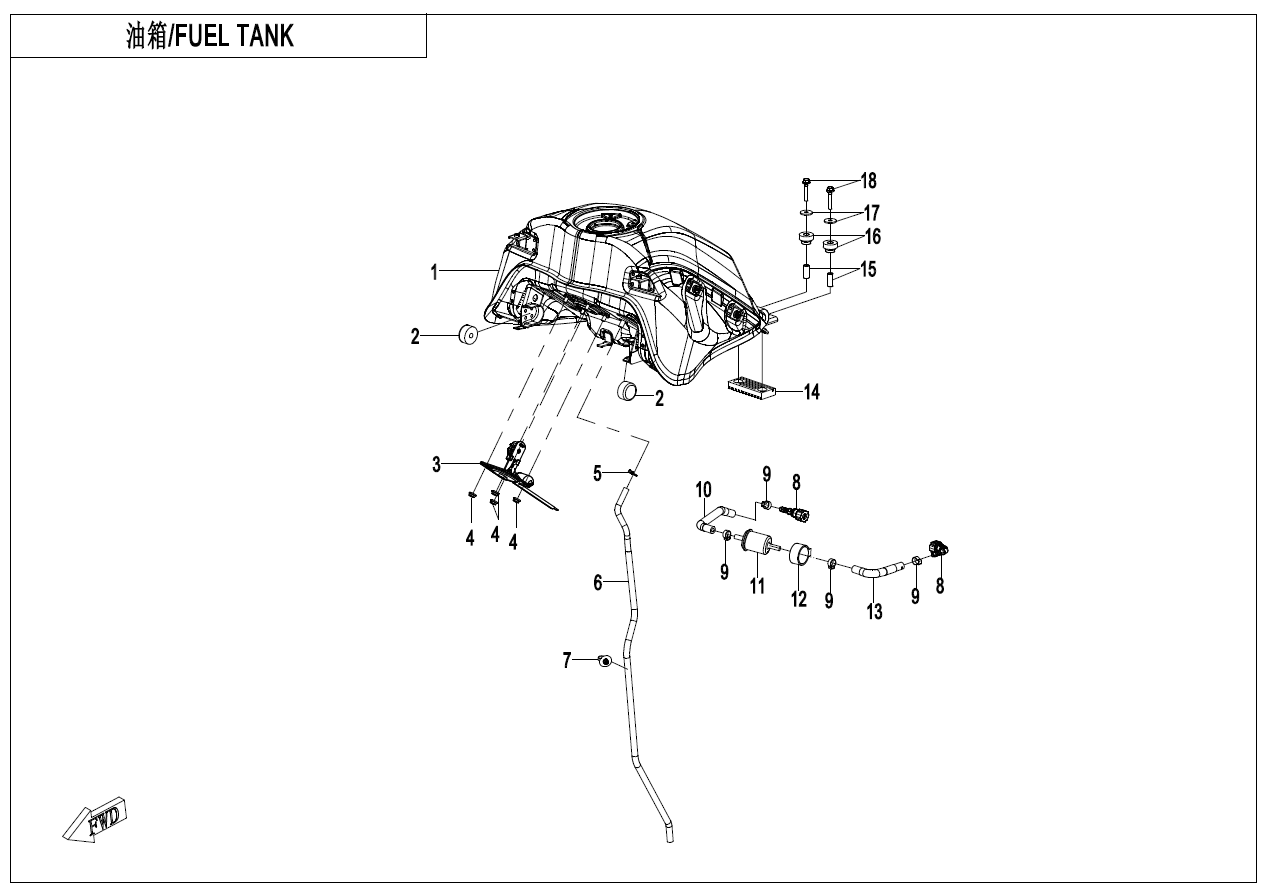 2025 CF MOTO CF400-8H FUEL TANK - F12 exploded diagram