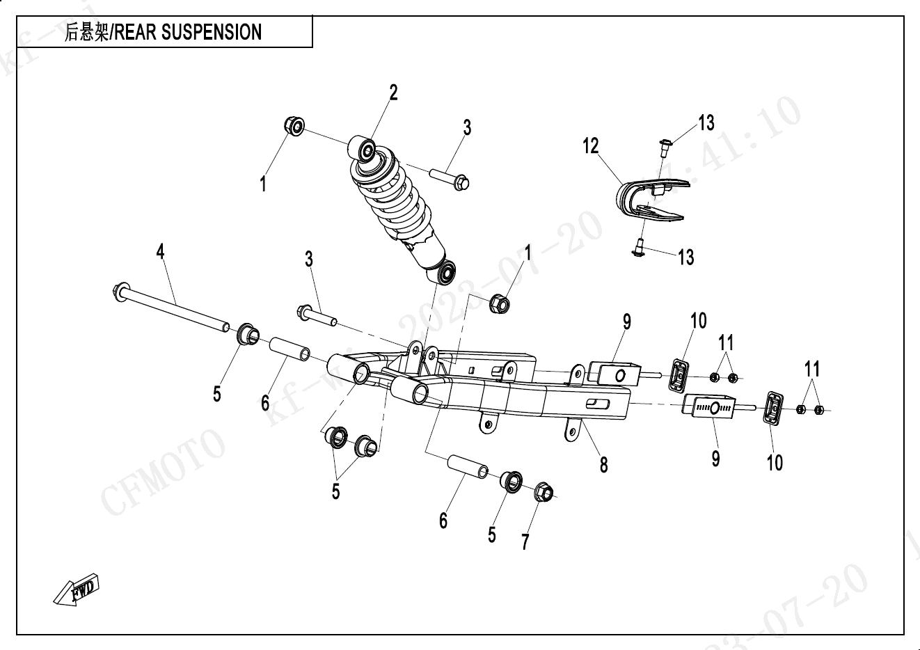 2023 CF MOTO CF1000DY REAR SUSPENSION - F06 exploded diagram