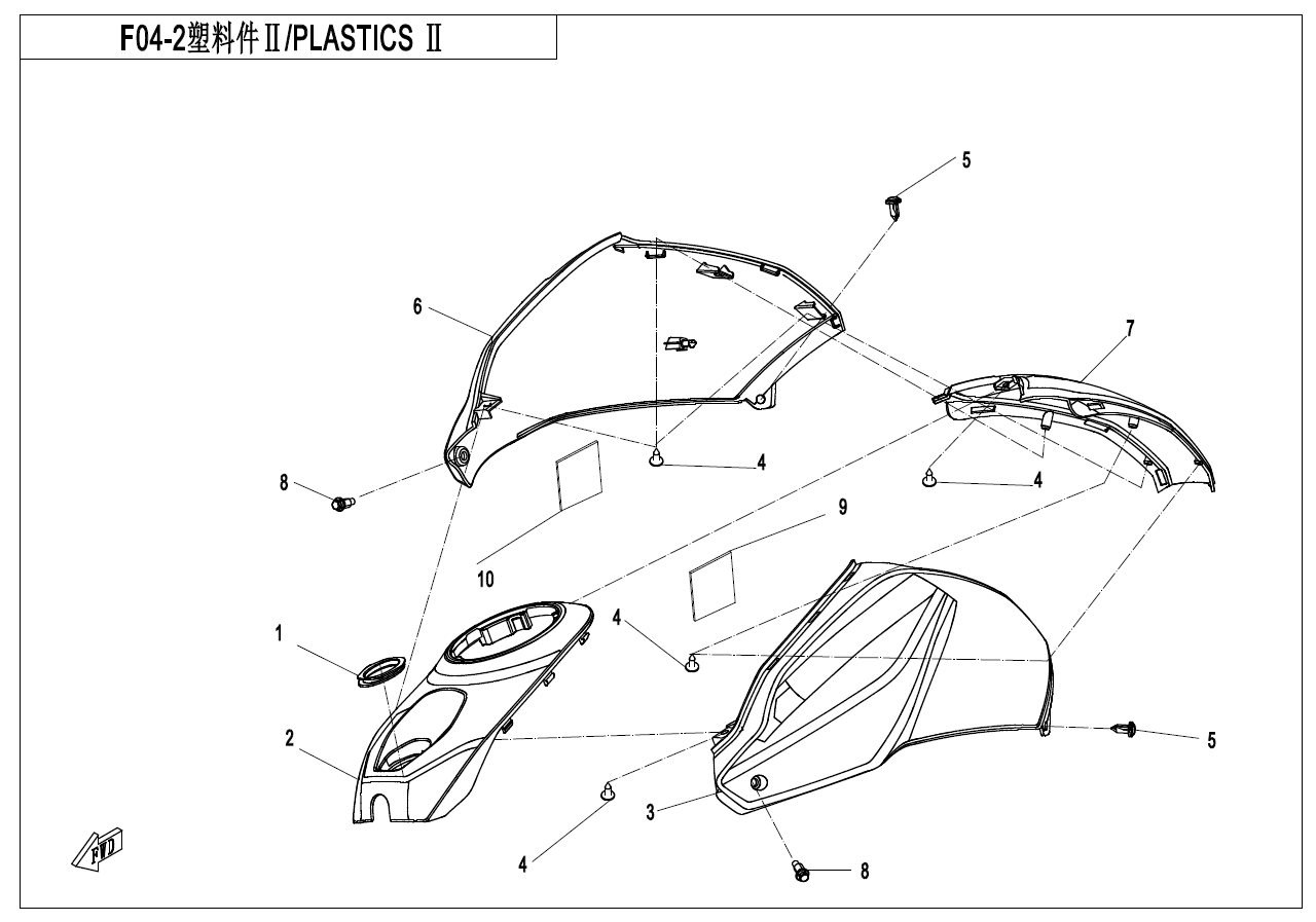 2020 CF MOTO CF250-6(EU4) PLASTICS2 - F04-2 exploded diagram