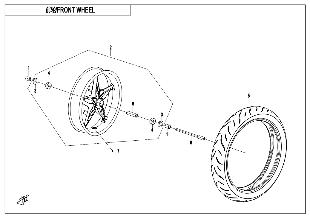 2020 CF MOTO CF250-A(EU4) FRONT WHEEL - F07-V1 exploded diagram
