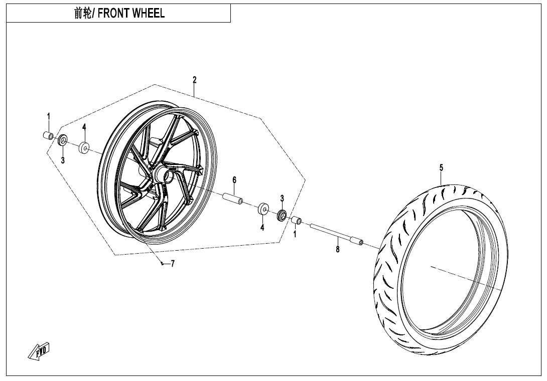 2020 CF MOTO CF250-A(EU4) FRONT WHEEL(NEW) - F07-V2 exploded diagram