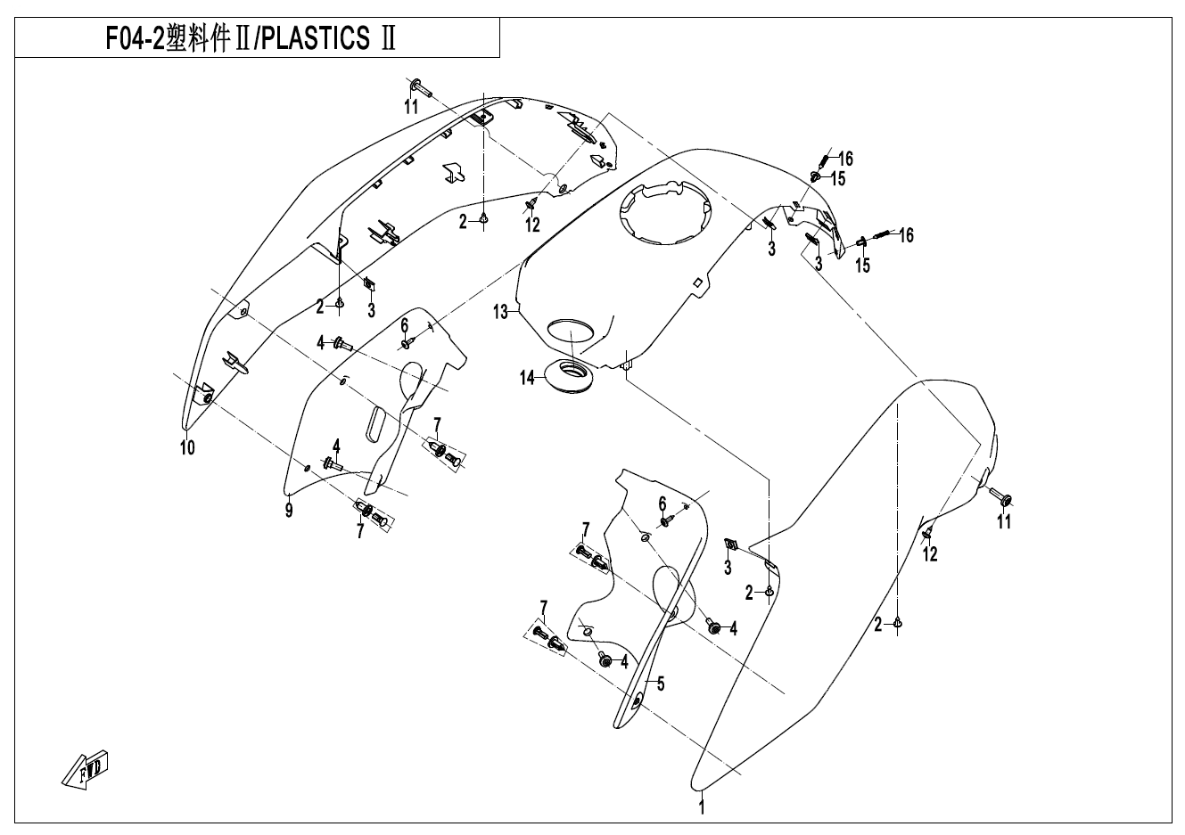 2019 CF MOTO CF300(EU4) PLASTICS2 - F04-2 exploded diagram