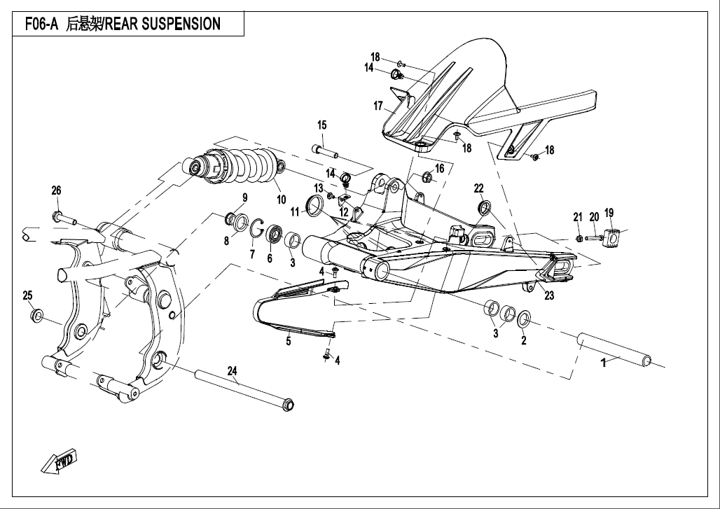 2020 CF MOTO CF650-3C(EU4) REAR SUSPENSION(HIGH CONFIGURATION) - F06-A exploded diagram