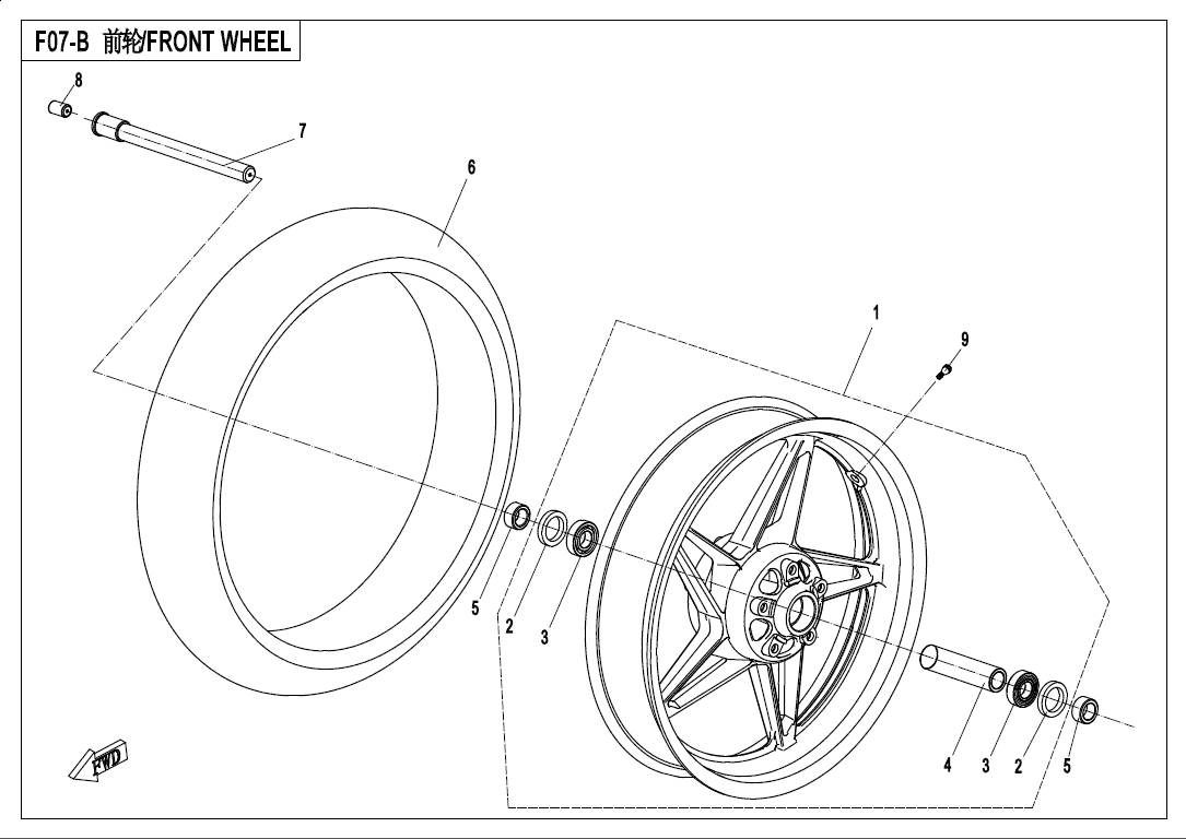 2020 CF MOTO CF650-3C(EU4) FRONT WHEEL (LOW CONFIGURATION) - F07-B exploded diagram